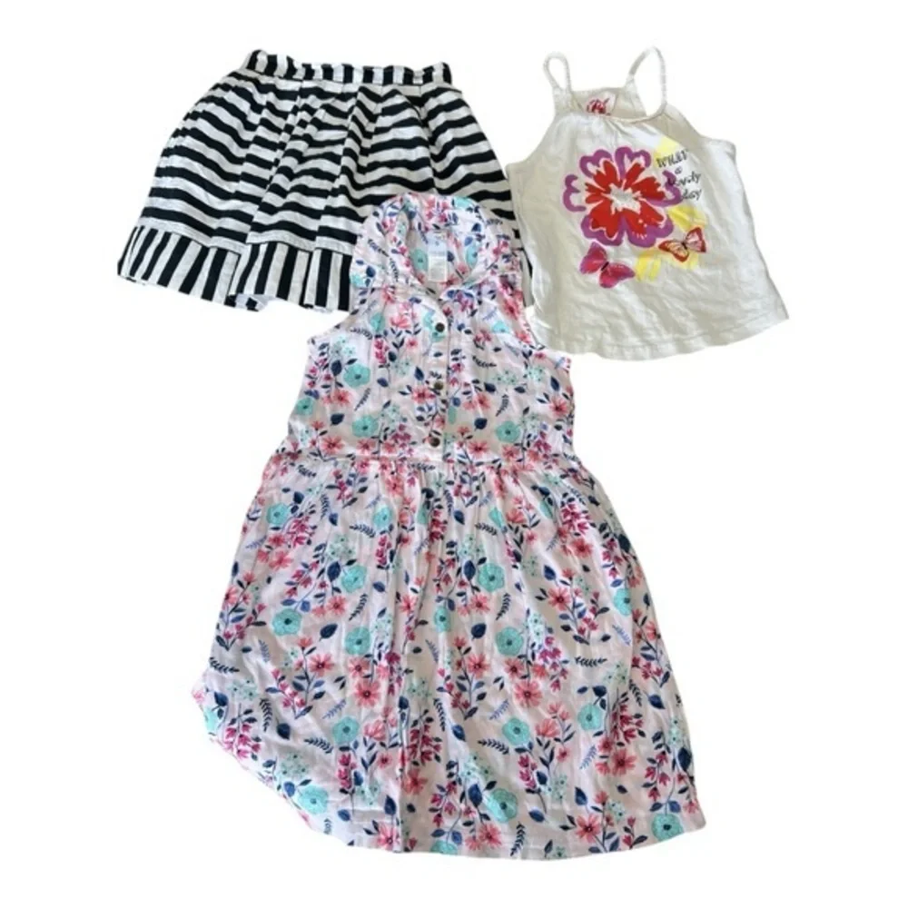 Bundle of Girl Clothings Floral Dress and Striped Skirt And Tank Set Size 5/6